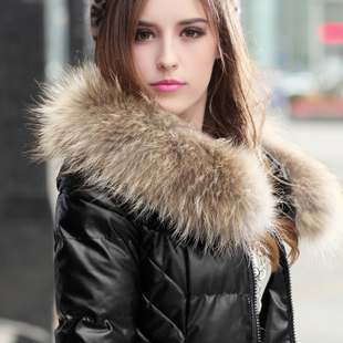2012 women's winter outerwear large fur collar PU wadded jacket female medium-long cotton-padded jacket cotton-padded jacket