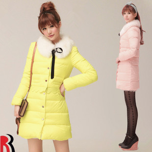 2012 women's winter sweet candy color fur collar slim down coat female