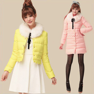 2012 women's winter sweet candy color fur collar slim down cotton-padded jacket