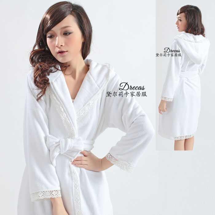 2012 women's with a hood toweled laciness robe bathrobes