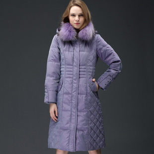 2012 women's wool collar women's medium-long down coat
