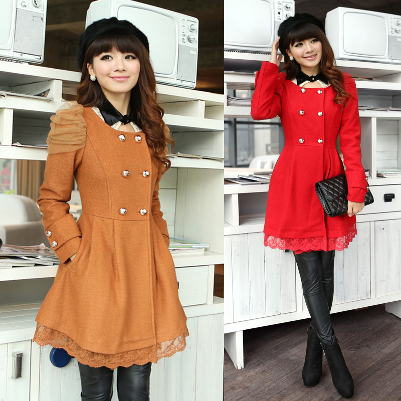 2012 women's woolen outerwear female medium-long woolen overcoat female slim plus size wool coat