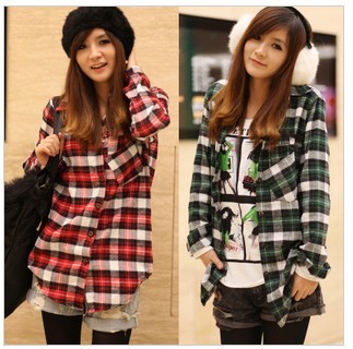 2012 women's xc5 casual muleshoe bags casual medium-long turn-down collar plaid shirt