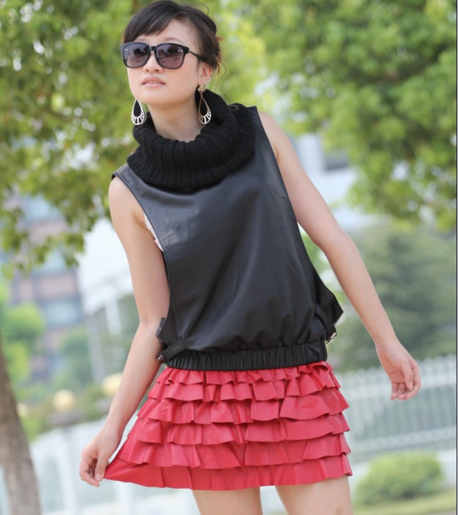 2012 Women sheepskin genuine leather skirt female short skirt miniskirt