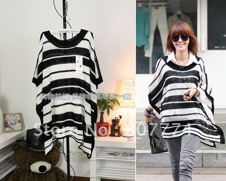 2012 Women Stripe Batwing Pullover Basic Knitwear Korean Loose Fit Long Sweater