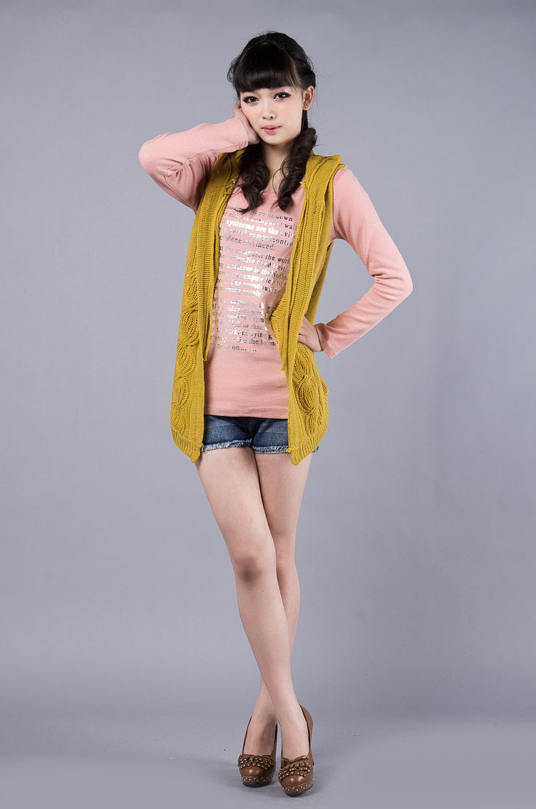 2012 Women sweater cardigan vest spring and autumn outerwear with a hood knitted irregular cutout pleated