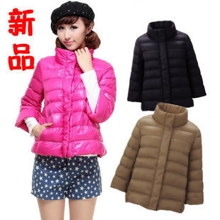2012 Women thin down coat three quarter sleeve women's short design outerwear