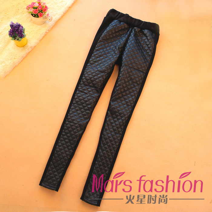 2012 Women tight elastic winter faux leather patchwork plus velvet thickening legging ankle length trousers