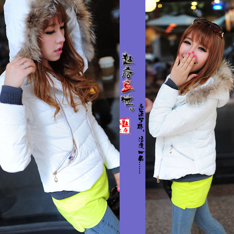 2012 Women winter coat slim solid color quality fox fur with a short design hood down coat new arrival