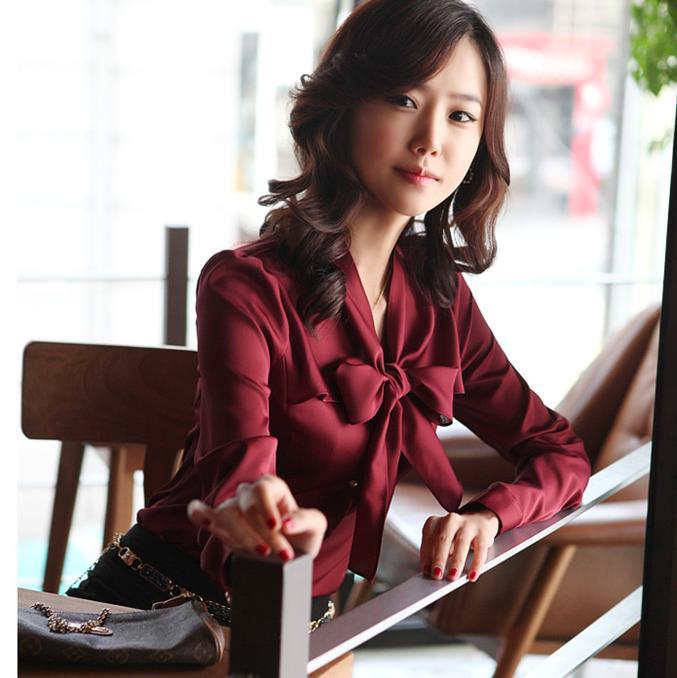 2012 Womens korean long sleeve butterfly silklike overshirts OL lady bowknot blouse falbala blouse/flouncing shirt blouses w261