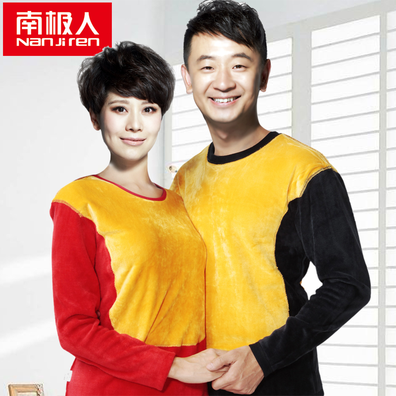 2012 wool bamboo golden flower male female thickening plus velvet thermal underwear set
