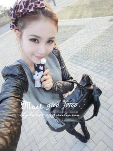 2012 woolen one-piece dress patchwork leather small long-sleeve dress skirt