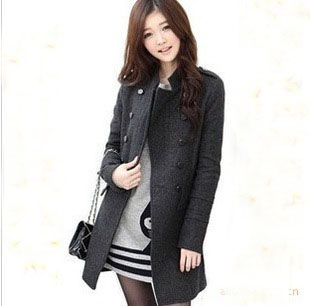 2012 woolen outerwear double breasted pocket wool coat Free shipping