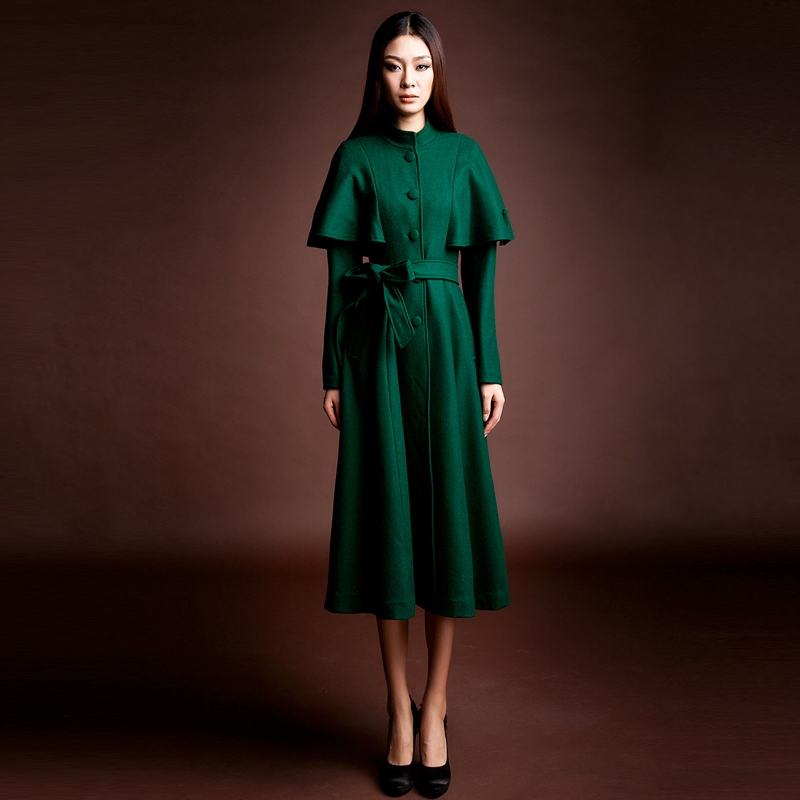 2012 woolen outerwear medium-long woolen overcoat cape style fashion trench Women Winter Coat