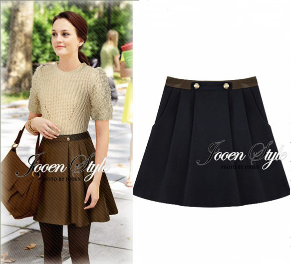 2012 woolen short skirt women's pleated bust skirt leather women's woolen dress