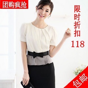 2012 work wear elegant slim women's o-neck one-piece dress short-sleeve plus size
