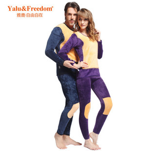 2012 YALU golden flower thickening plus velvet male women's thermal underwear set