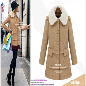 2012 [YZ109]autumn winter fashion women woolen outerwear/overcoat/trench fur collar free shipping