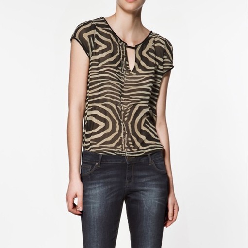 2012 zar zebra print V-neck perspectivity chiffon shirt short-sleeve