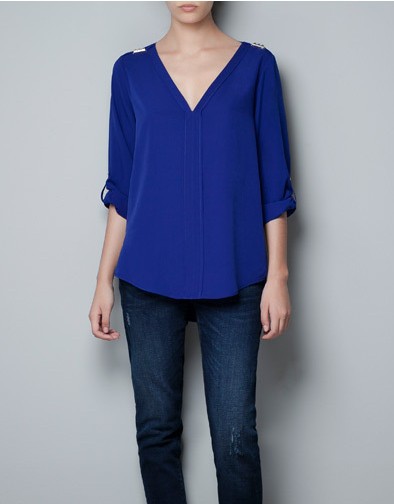 2012Autumn new fashion womens' chiffon OL simple casual blouse shirt Sexy deep V neck long sleeve 3 colors elegant