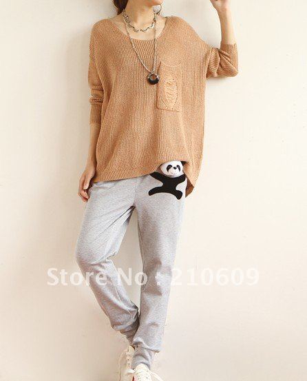 2012autumn newest corea loose large back lace montage knitted sweater
