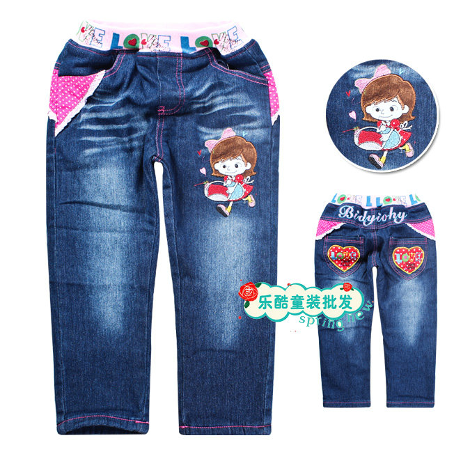 2012Cute!!5pcs/lot wholesale freeshipping big girls thick denim trousers for winter/child jeans double layer jeans/8317