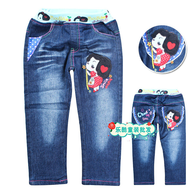 2012Cute!!Freeshipping 5pcs/lot winter girls clothing denim trousers/ 8316 child jeans double layer thickening jeans
