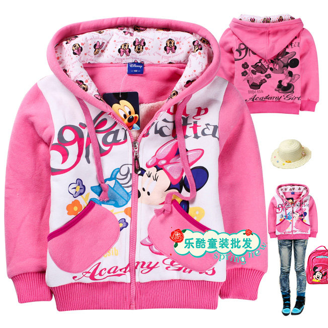 2012Cute!Freeshipping 6pcs/lot wholesale chlid cotton-padded pink winter goatswool wadded hoody with pocket/double layer thick
