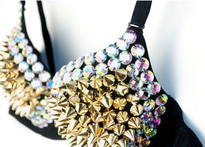 2012Free Shipping New Fashion Women Party Disco 3/4 CUP Spike Stud Design Metallic Punk Dance Bra Wholesale 20pcs/lot