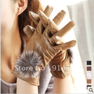 2012free shipping,winter hot sale, European fashion style,women's leather gloves sheepskin lovers thermal genuine leather