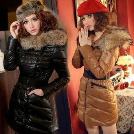 2012hot selling fashion ladies medium-long jacket outwear winter luxury large fur collar thickening down coat  free shipping2184