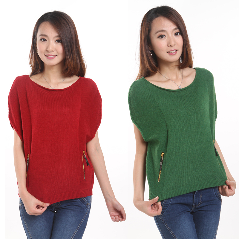 2012i autumn and winter female batwing sweater shirt pullover slit neckline short-sleeve knitted outerwear