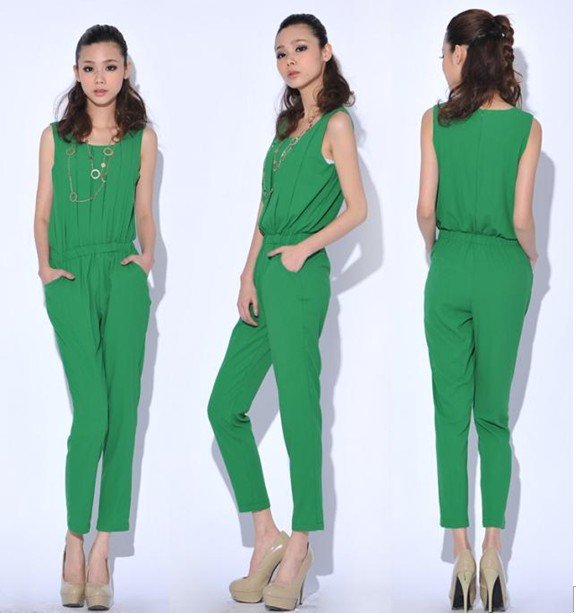 2012new arrval fashion sleeveless chiffon pleated tank Haren loose pants womens'  jumpsuit cozy overall casual Brand design