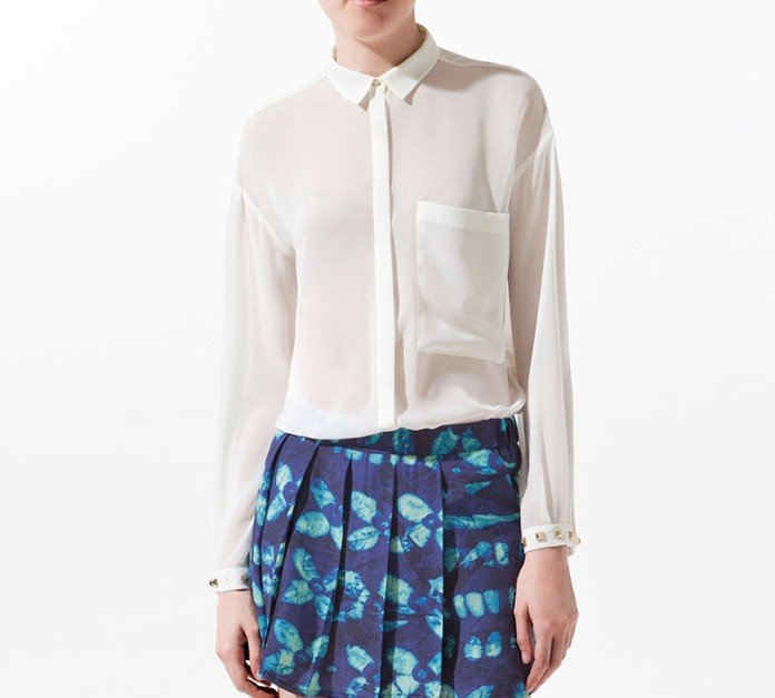 2012new fashion womens' classice sexy see through chiffon blouse Rivet sleeve elegant casual t shirt pockets slim brand design