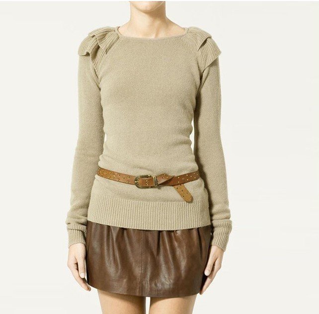 2012New Women Casual pullovers Ruffles Flounce shoulder knitwear sweaters shirt blouses elegant Novelty brand quality tees tops