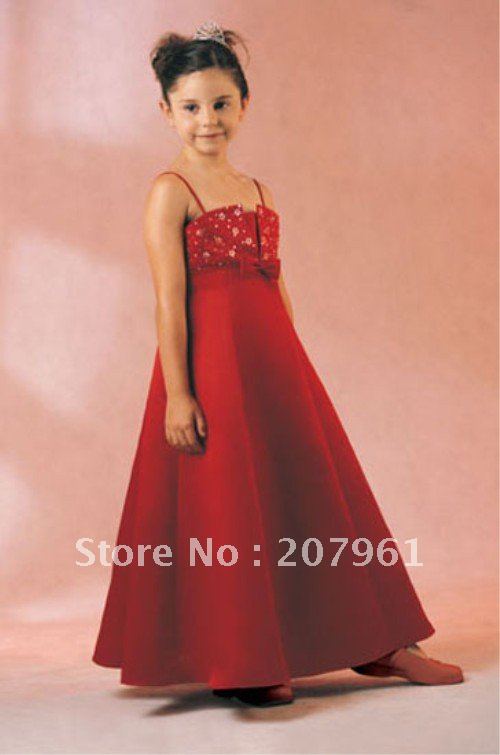 2012Red princess flower girl dress Custom-made FF556