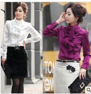 2012spring nes hot sell  wholes crepe  shirt /woem's/lady's shirt  blouse  free shipping  white  purple nude xs-xxl  w241