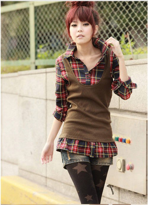 2012spring / summer Korean style of women's fashion all-match Plaid slim long-sleeved shirt cotton shirts fashion shirts blouse