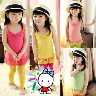 2013 100% clothing girls cotton thread lace spaghetti strap tank top all-match dress basic shirt