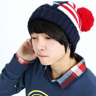 2013 2012 autumn and winter five-pointed star roll up hem sphere knitted hat female lovers knitted hat flag m302