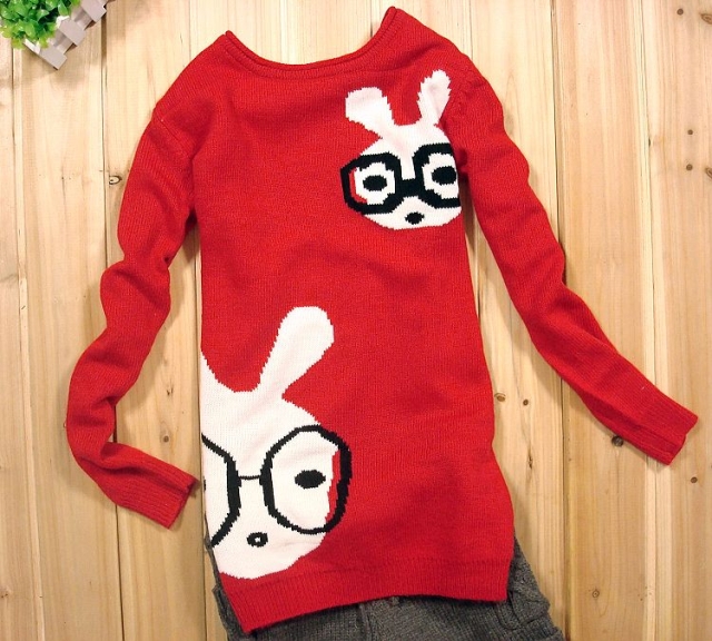 2013 2012 autumn and winter glasses rabbit long design slim sweater