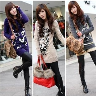 2013 2012 autumn long-sleeve print women's black batwing sleeve pullover long design tiger head sweater
