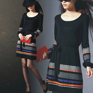 2013 2012 autumn vintage national trend slim striped sweep wool sweater dress sweater