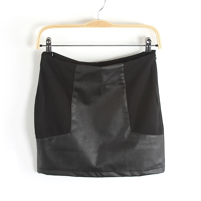 2013 2012 patchwork leather aso short skirt slim hip short skirt