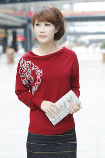 2013 2012 women's autumn slit neckline disk flowers random collar long-sleeve sweater plus size