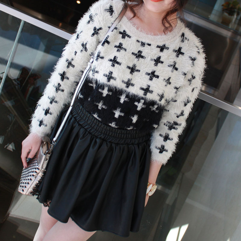 2013 2013 fashion vintage PU faux culottes lace elastic waist leather skirt bust skirt puff skirt