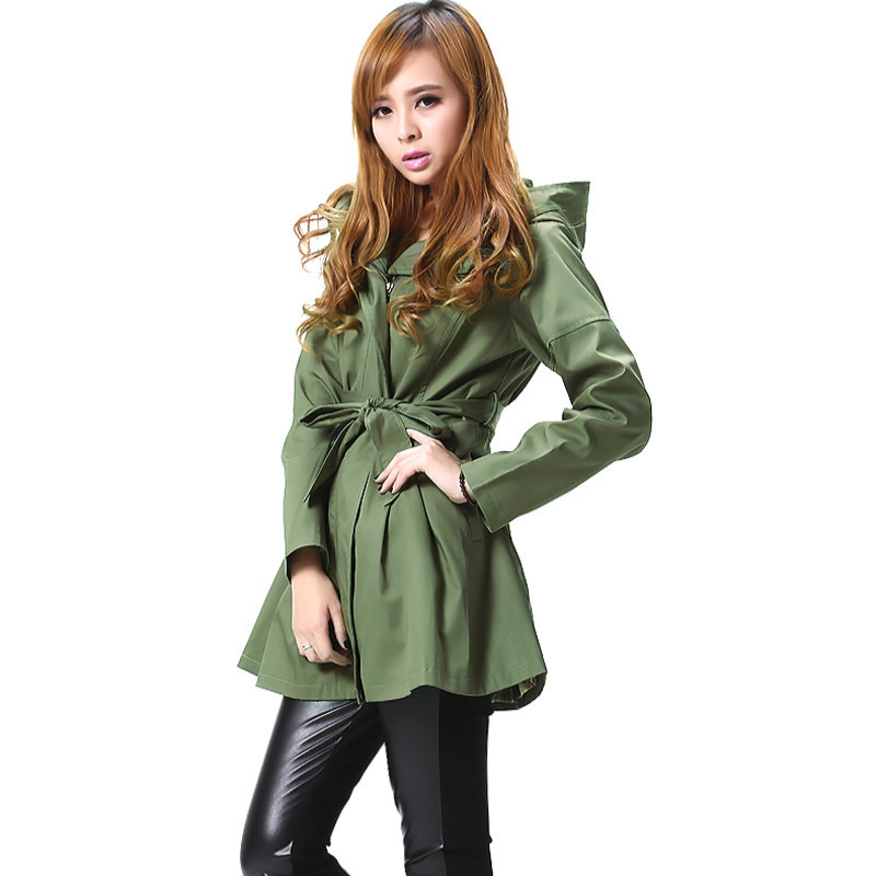 2013 2013 spring women's plus size long-sleeve medium-long casual clothing outerwear spring and autumn slim Army Green