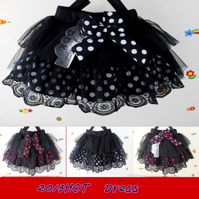 2013(3 pieces/lot) new design round spot children short skirt girls bow skirt tutu skirt 3 color Freeshipping girl fashion skirt
