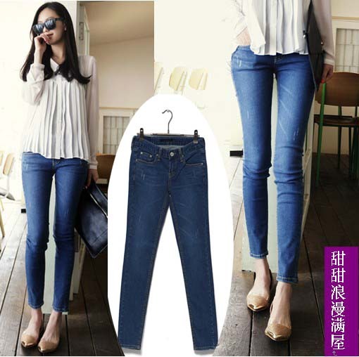 2013 4333 slim legs butt-lifting excellent design blue denim pencil pants