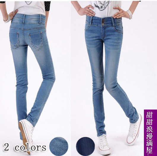 2013 435908 slim legs butt-lifting light blue high waist denim trousers pencil pants